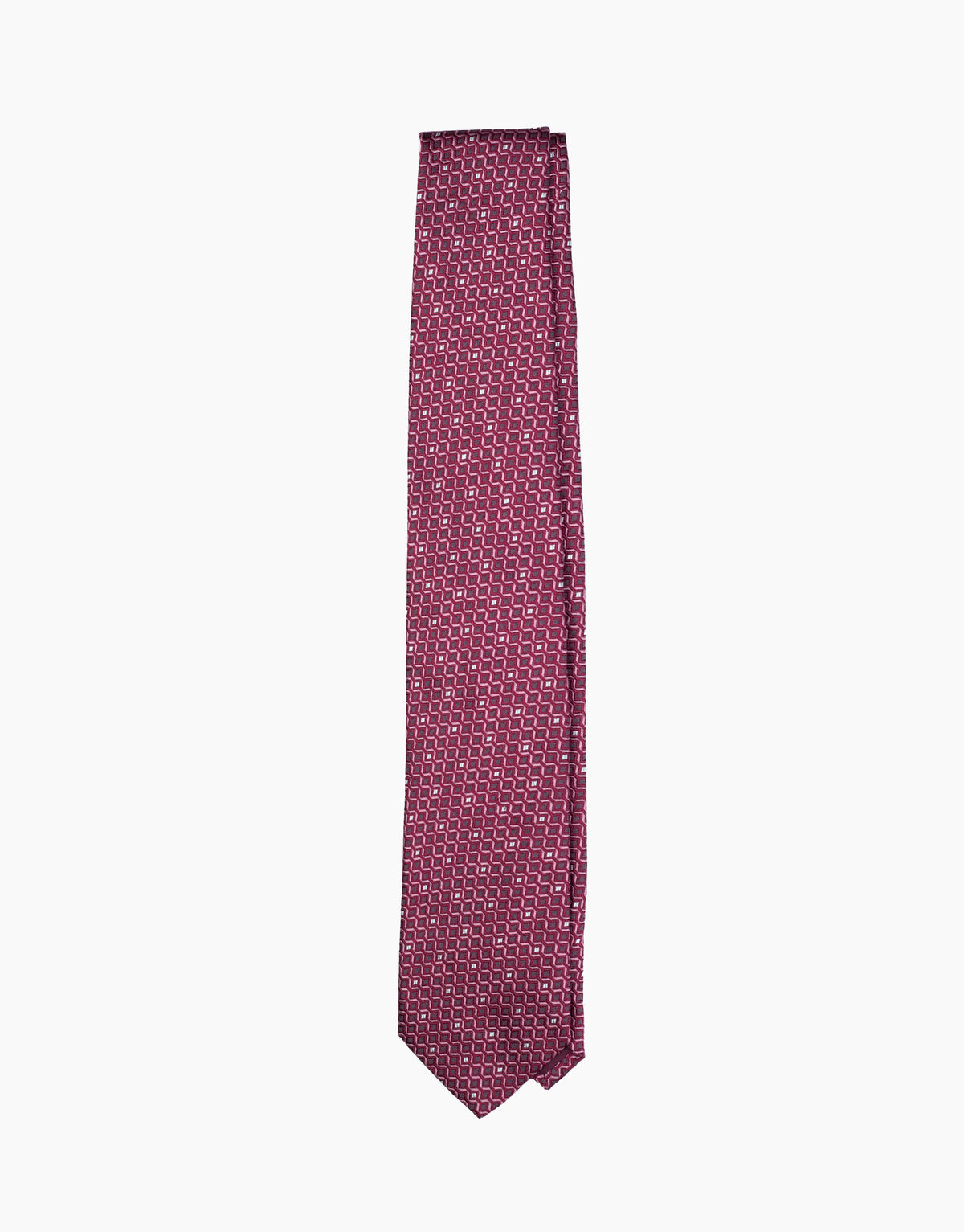Burgundy Diamond Jacquard Italian Silk Tie - flat lay
