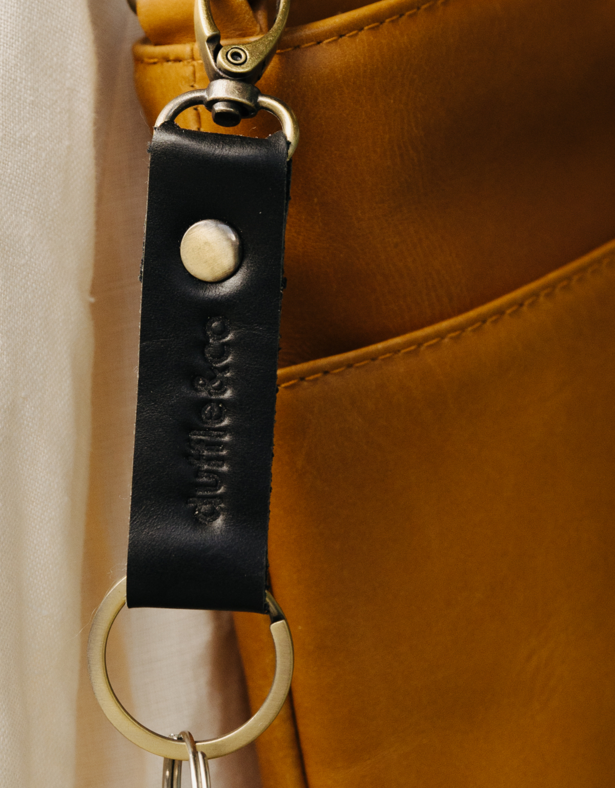 Duffle & Co Black Leather Keyring