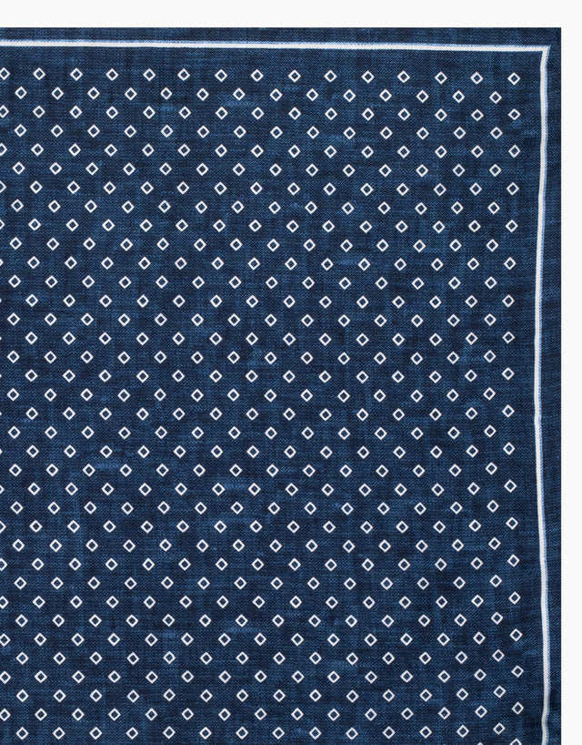 Navy & White Diamond Italian Silk Pocket Square