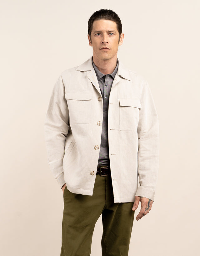 Devonport Beige Linen Blend Shirt Jacket