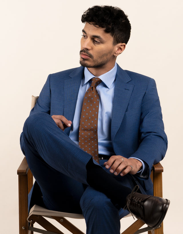 Lotus Mid Blue Check Suit Trouser