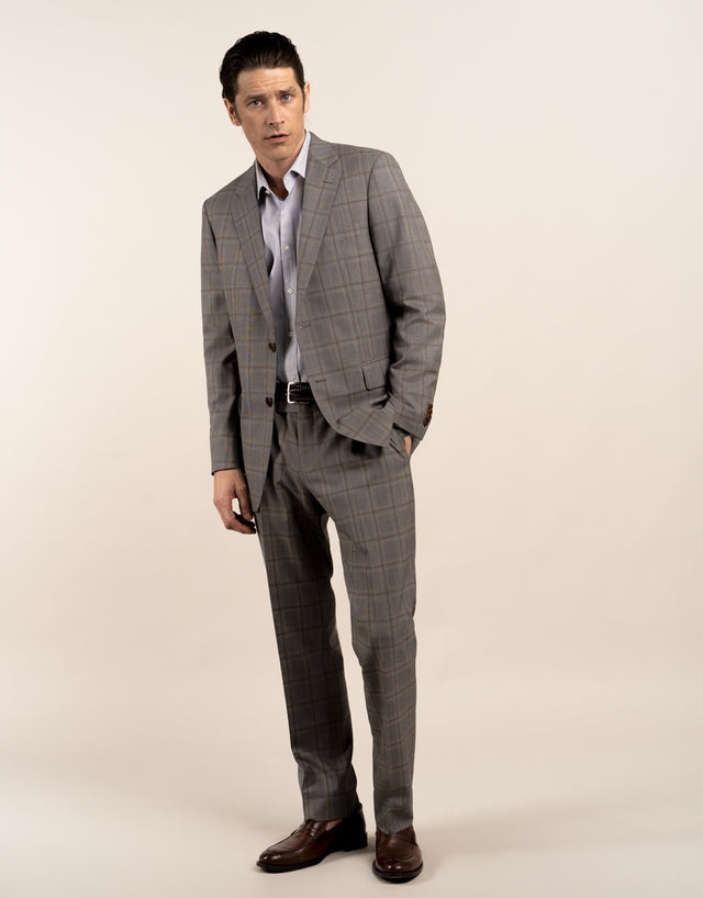 Lotus Grey and Brown Check Suit Trouser