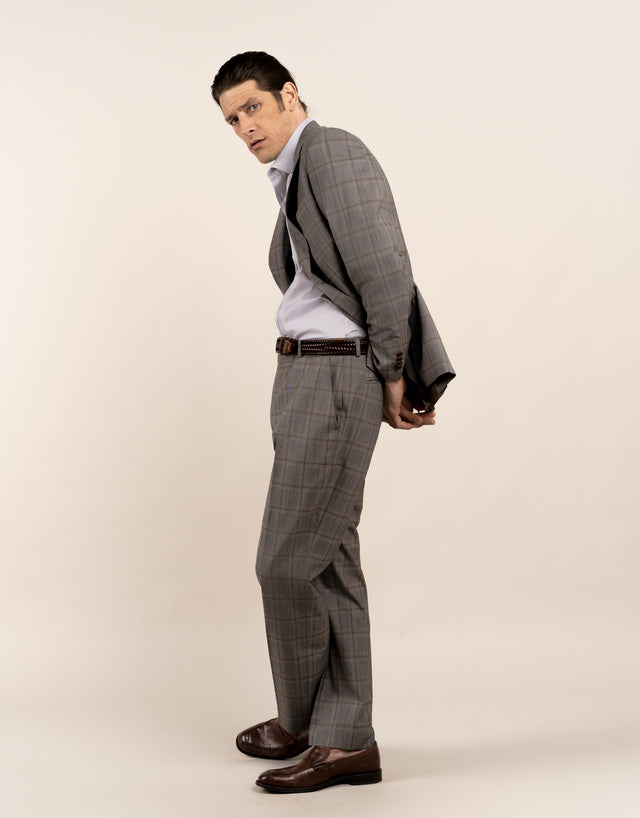 Lotus Grey and Brown Check Suit Trouser