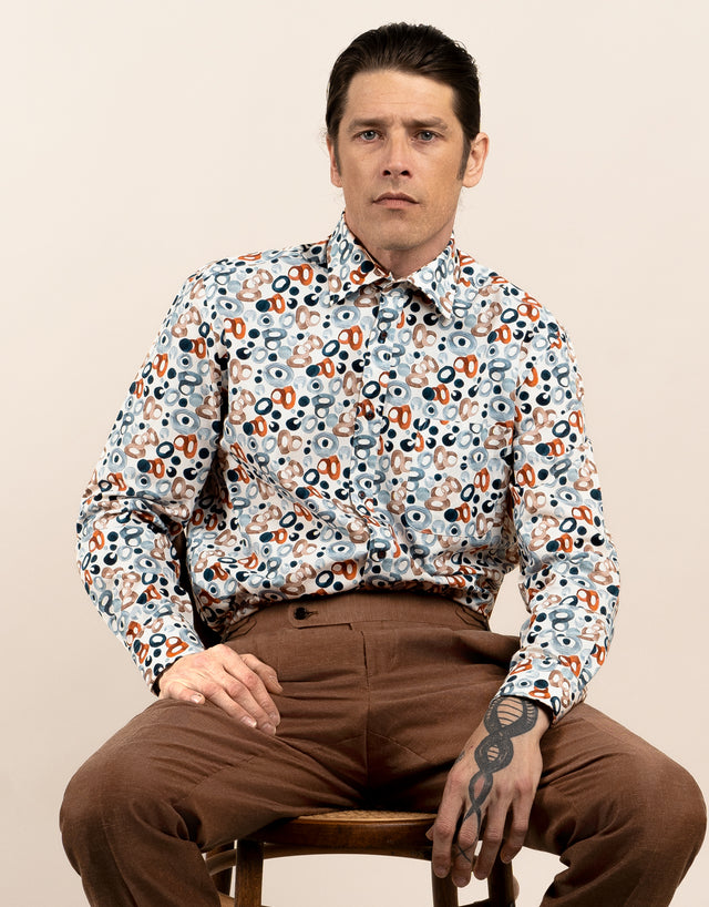 Sinatra White Blue and Rust Geometric Shirt