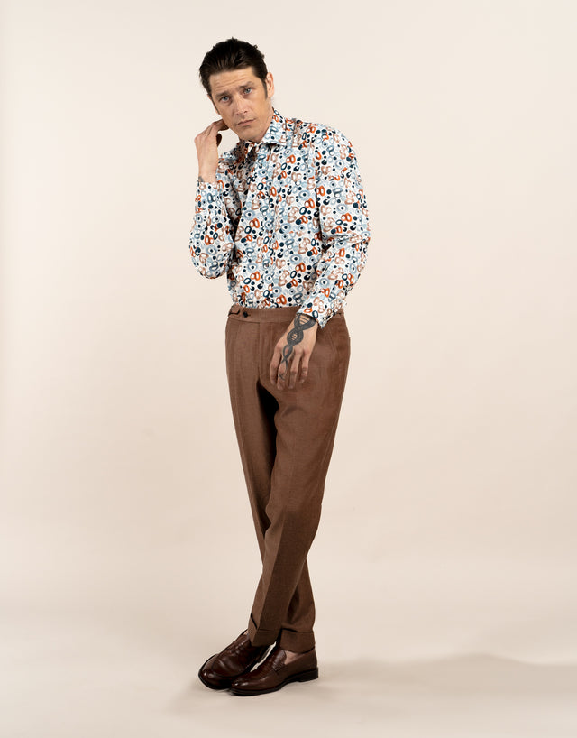 Sinatra White Blue and Rust Geometric Shirt