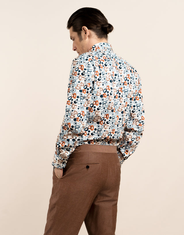 Sinatra White Blue and Rust Geometric Shirt