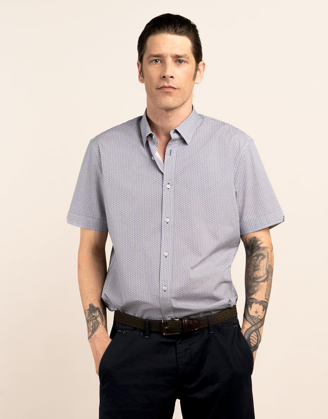 Waihi Floral Hex Micro-design Print Short Sleeve Shirt