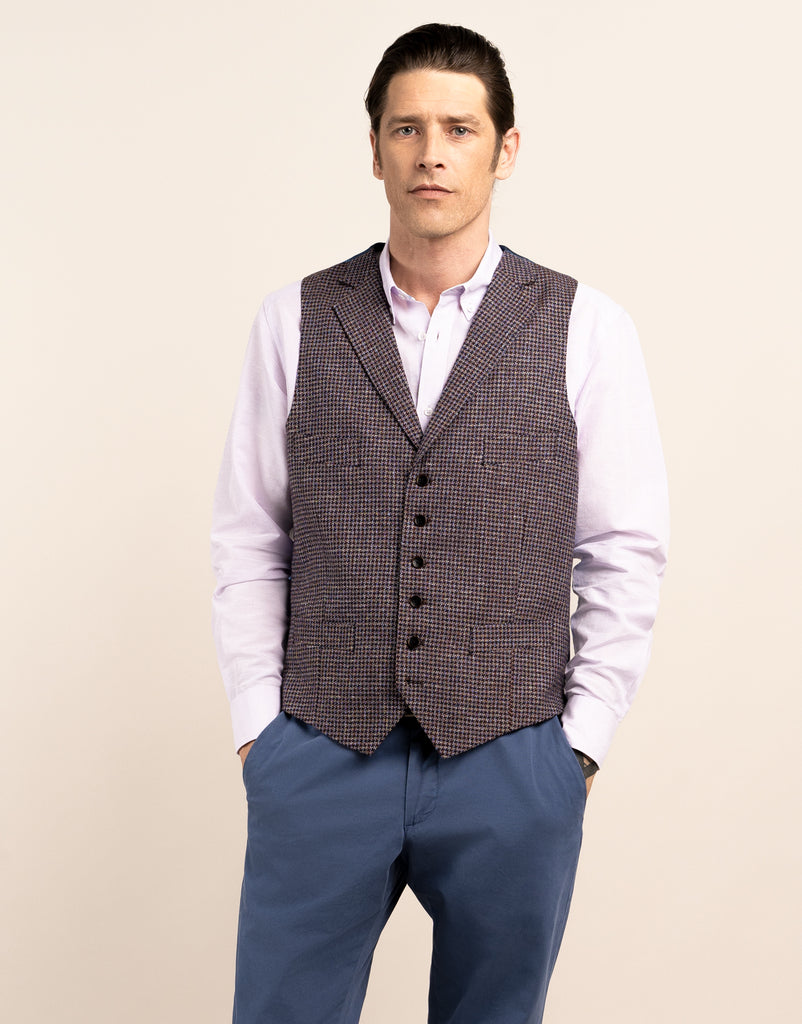 Shelby Maroon & Blue Guncheck Waistcoat