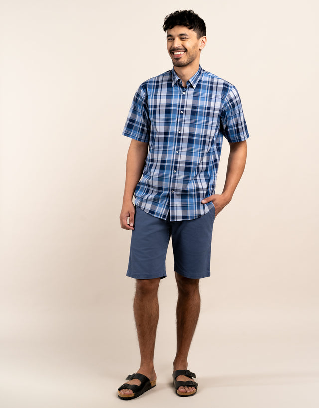 Raglan Blue and Navy Check Short Sleeve Shirt