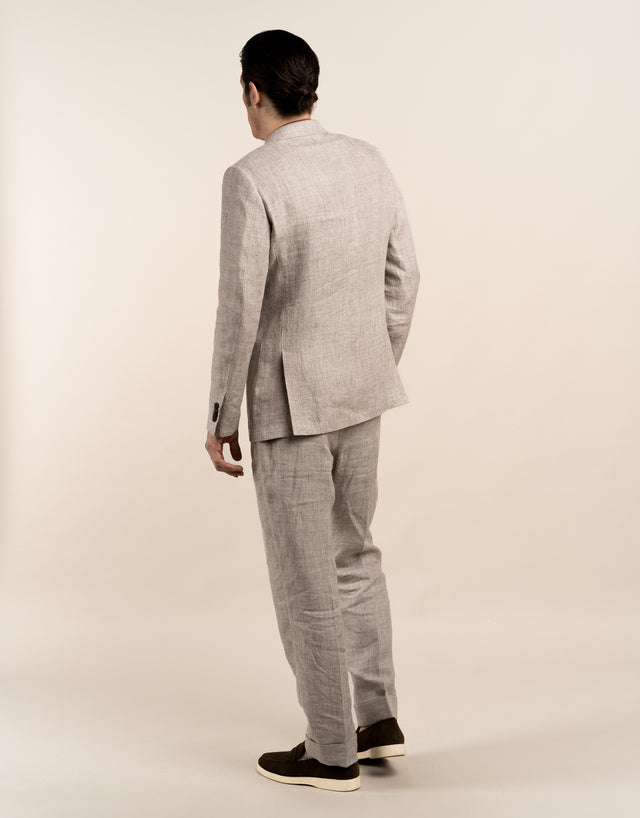 Malta Beige Houndstooth Linen Suit