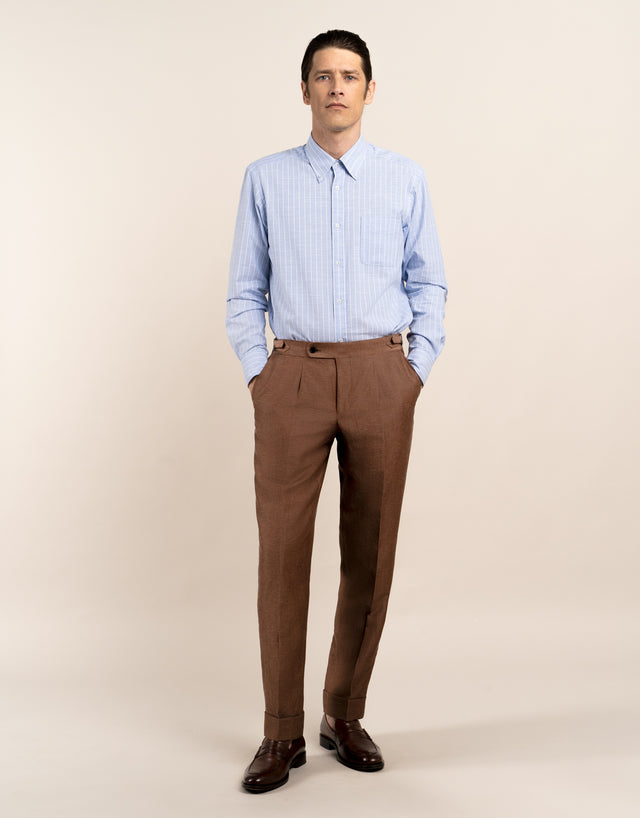 Evans Tobacco Linen Blend Twill Trouser