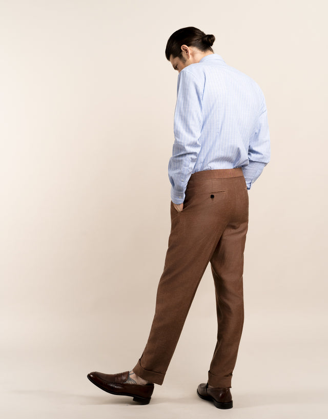 Evans Tobacco Linen Blend Twill Trouser