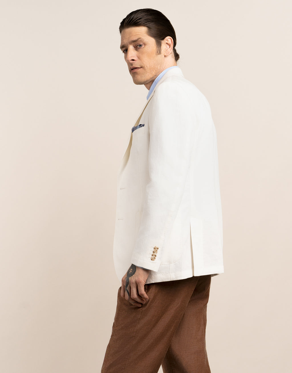 Malta White Linen-Cotton Blazer