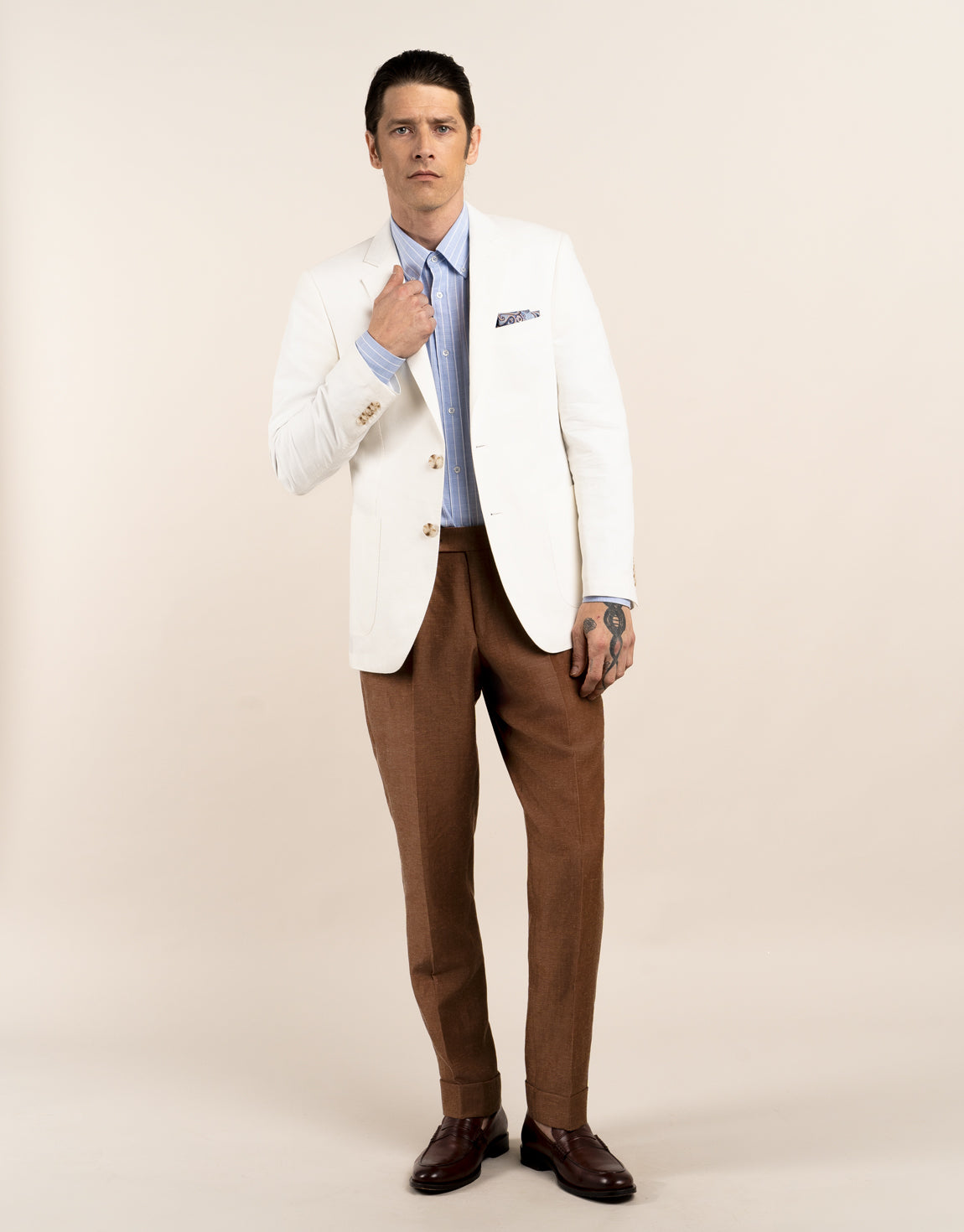 Malta White Linen-Cotton Blazer