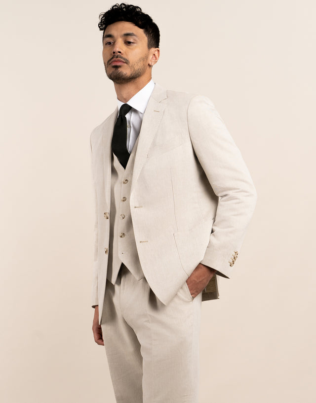 Churchill Beige Linen Blend Waistcoat