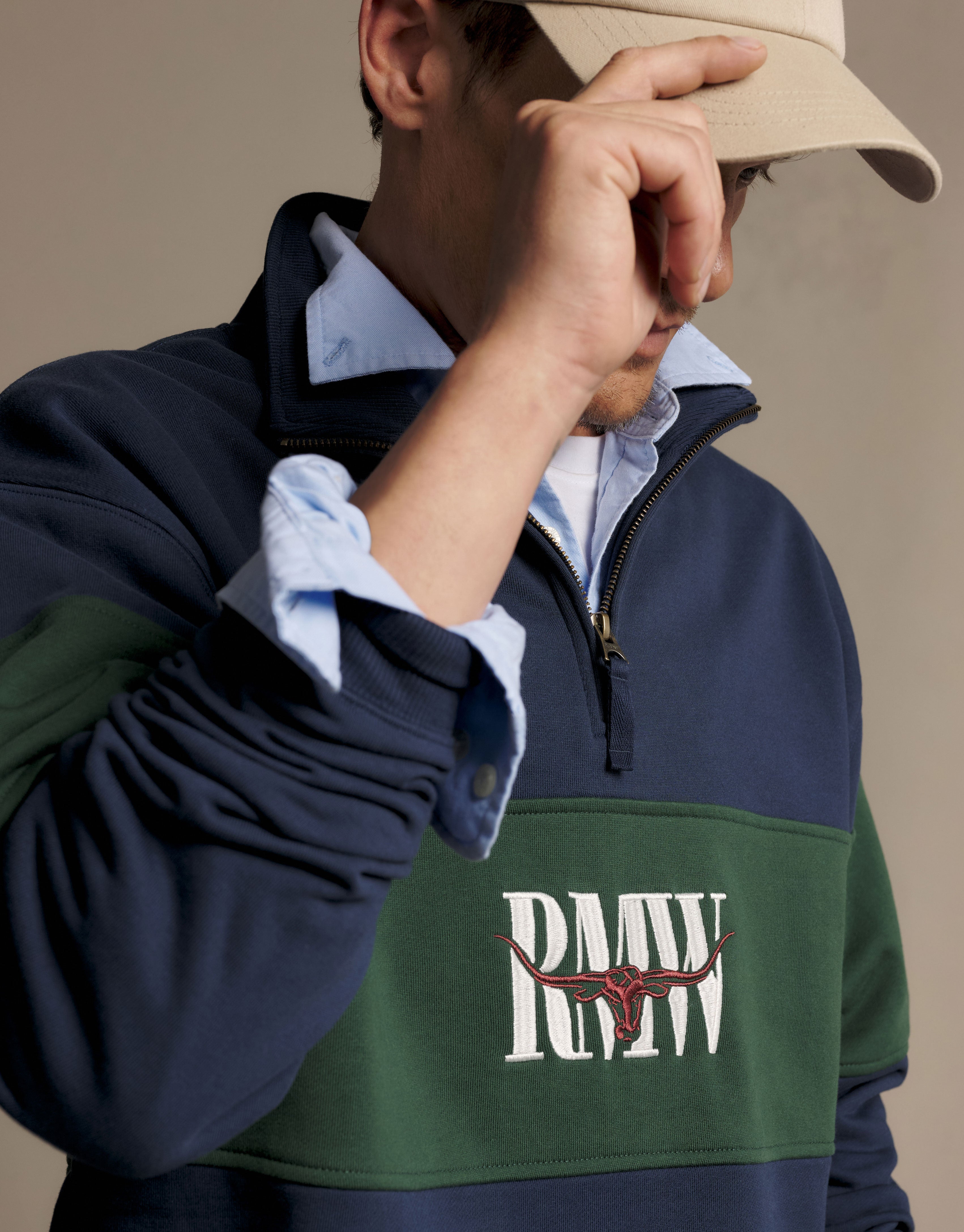 R.M. Williams Heritage Panel Worker Blue 1/4 Zip Sweatshirt