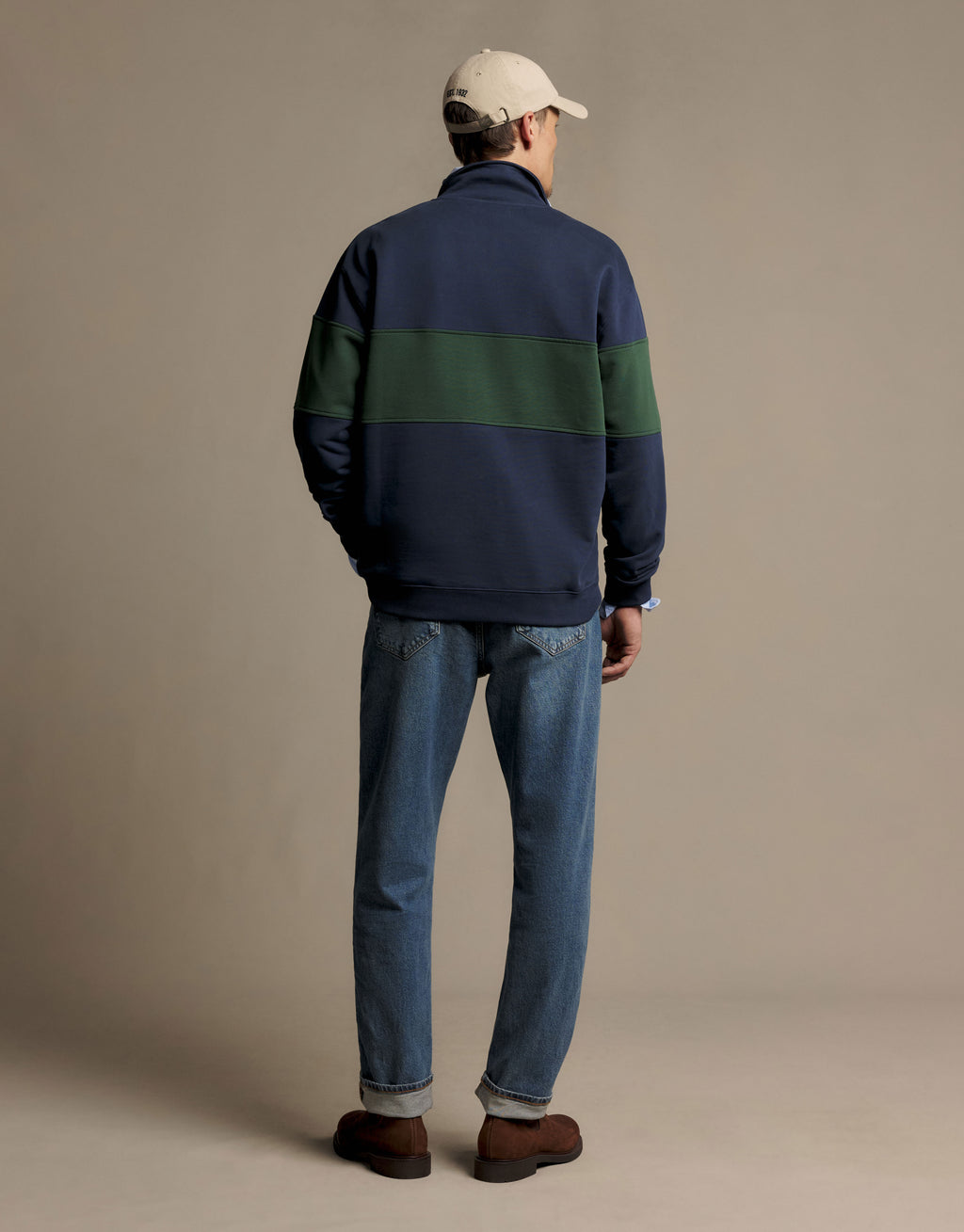 R.M. Williams Heritage Panel Worker Blue 1/4 Zip Sweatshirt