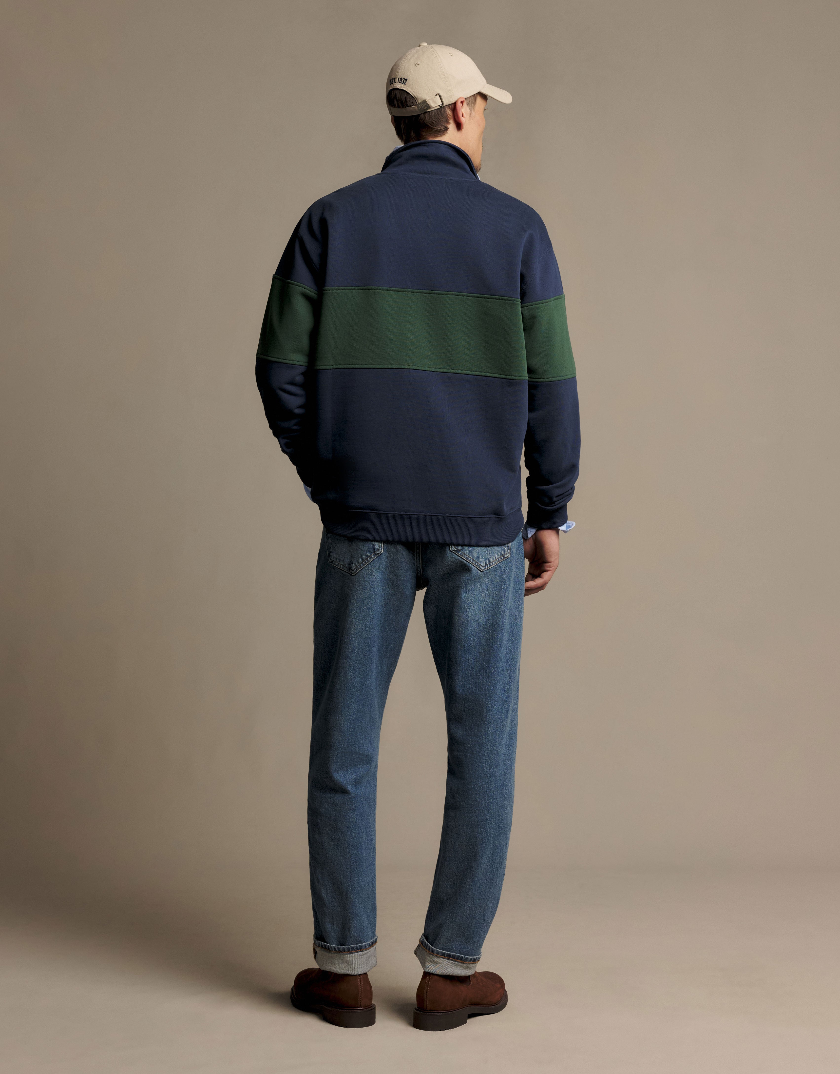R.M. Williams Heritage Panel Worker Blue 1/4 Zip Sweatshirt