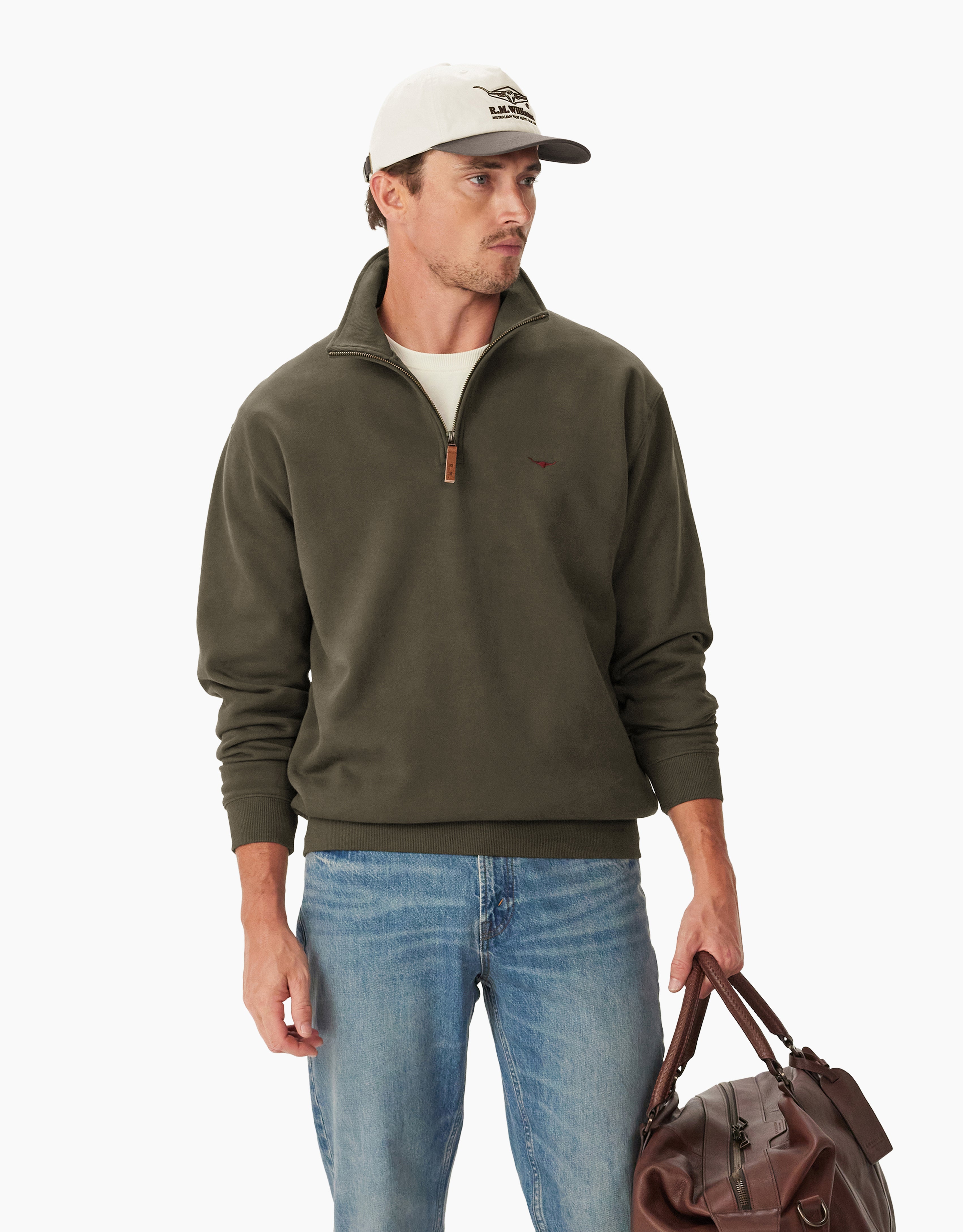 R.M. Williams Mulyungarie 1/4 Zip Olive Sweatshirt