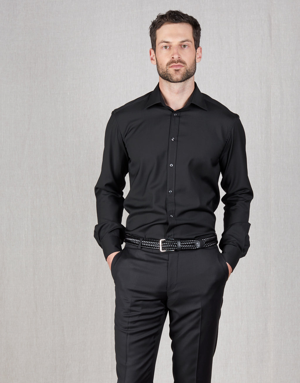 London Black Merino Wool Shirt