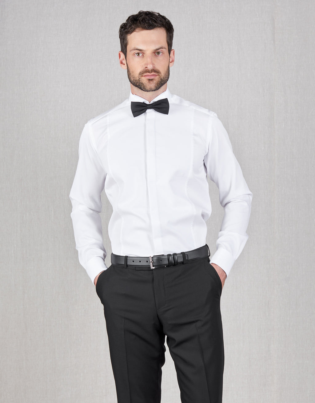 Hire Strand White Twill Formal Shirt with Marcella Bib and Cuffs