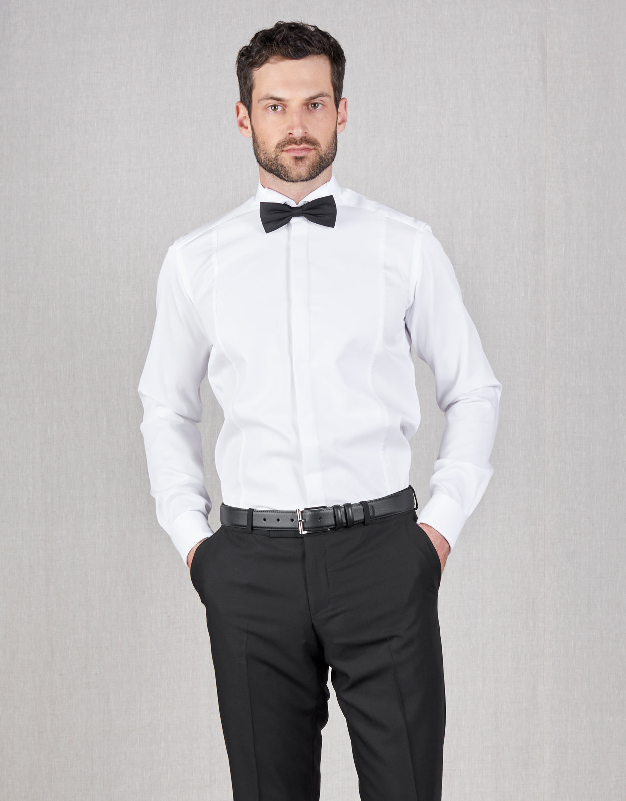 Hire Strand White Twill Formal Shirt with Marcella Bib and Cuffs