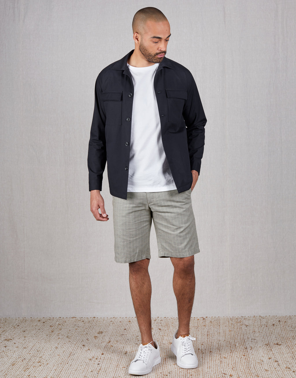 Tamaki Navy Stretch Shirt Jacket