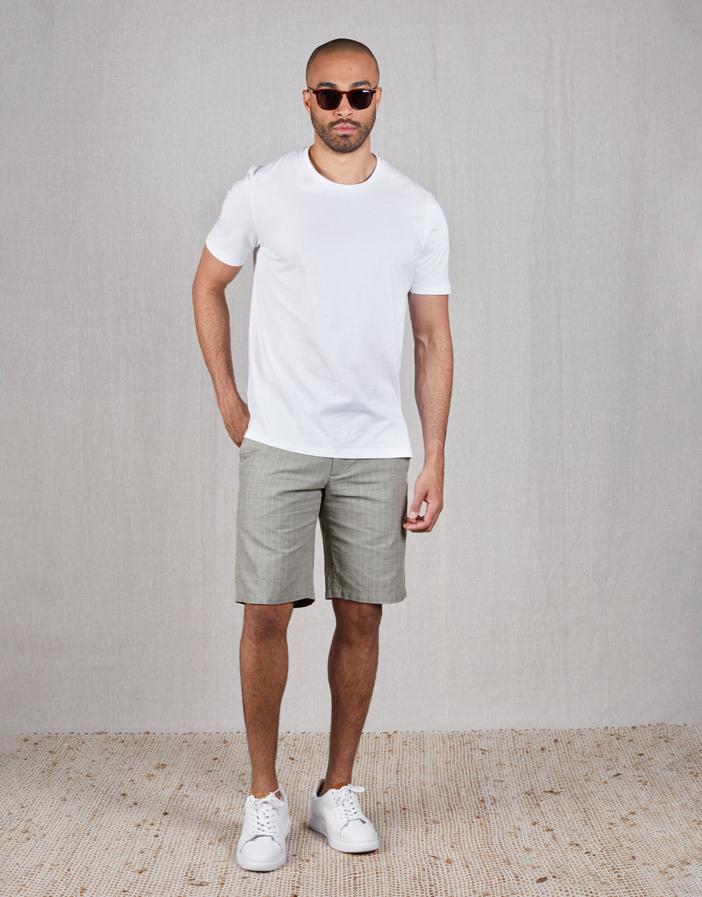 Island Beige & Grey Check Shorts