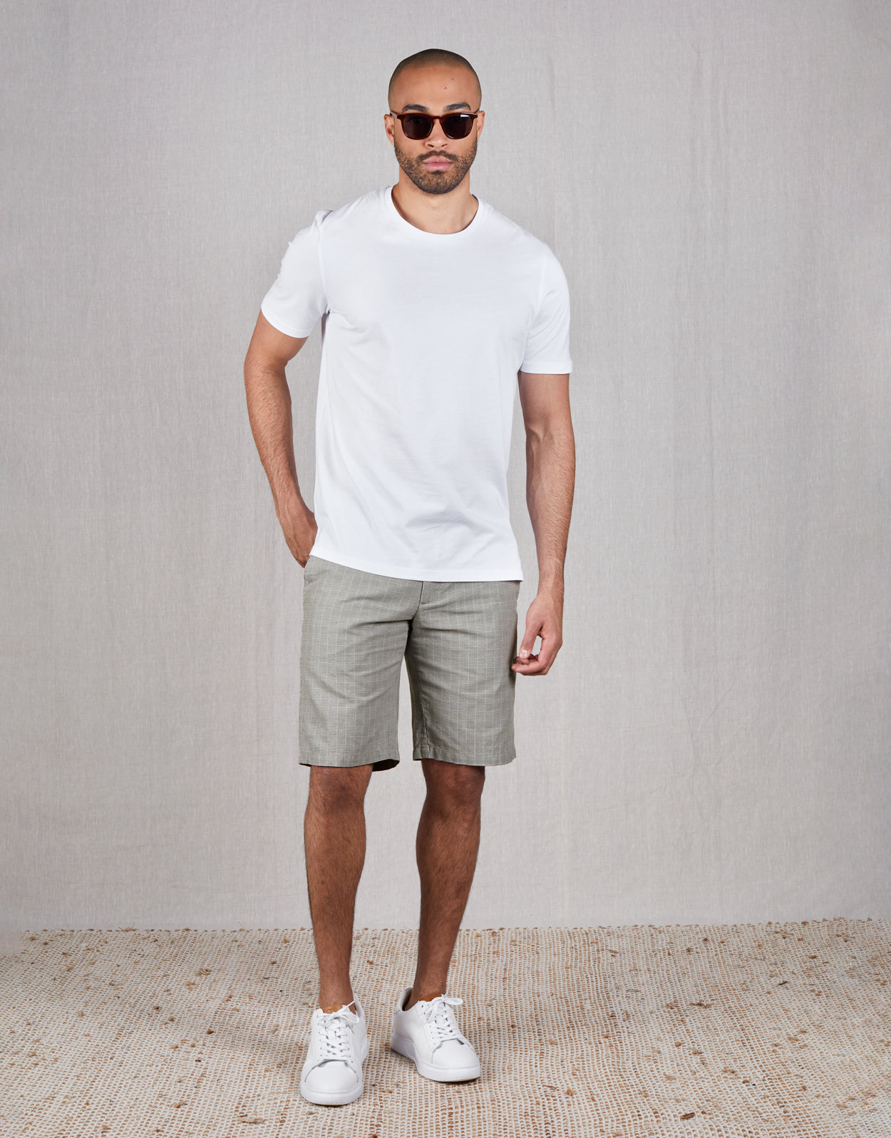 Island Beige & Grey Check Shorts