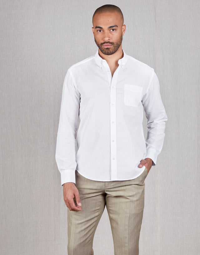 Ohope White Cotton-Linen Shirt