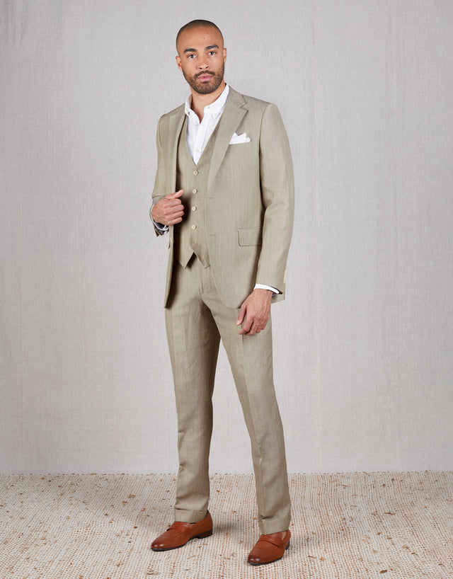Hawker Bone Linen-Wool Blend Twill Suit