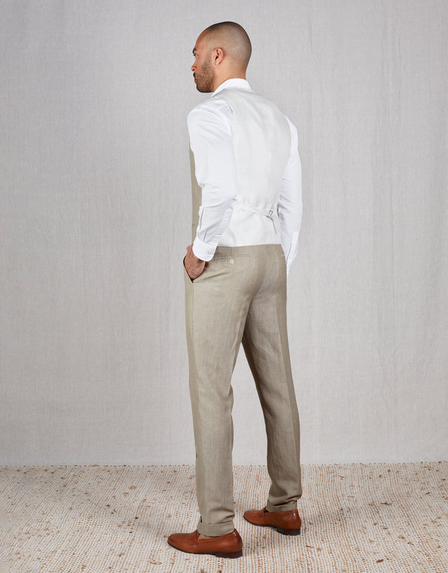 Evans Bone Linen-Wool Blend Twill Trouser