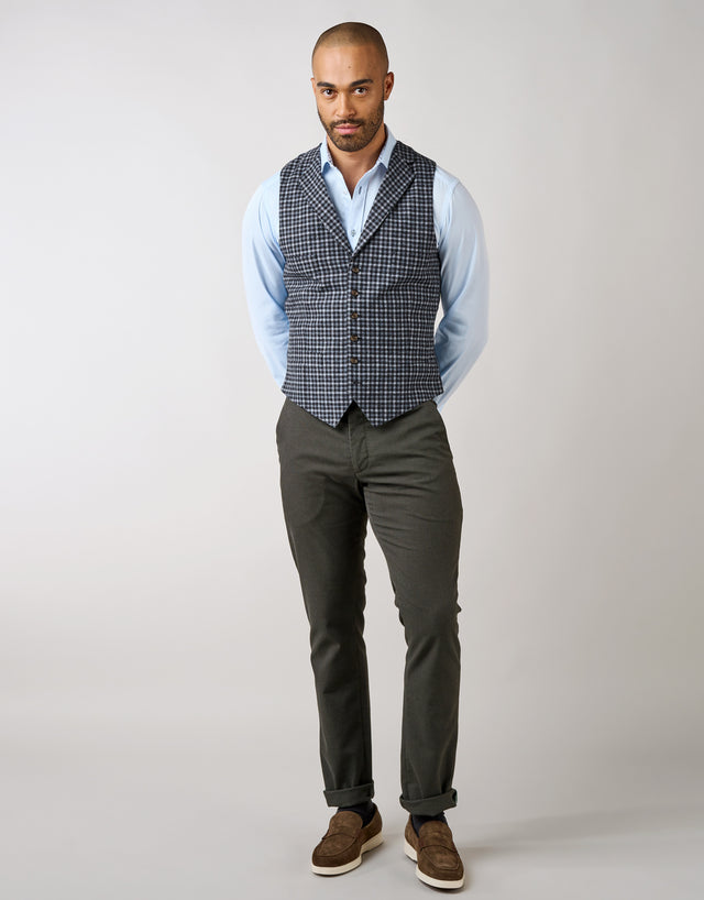 Shelby Blue Guncheck Waistcoat