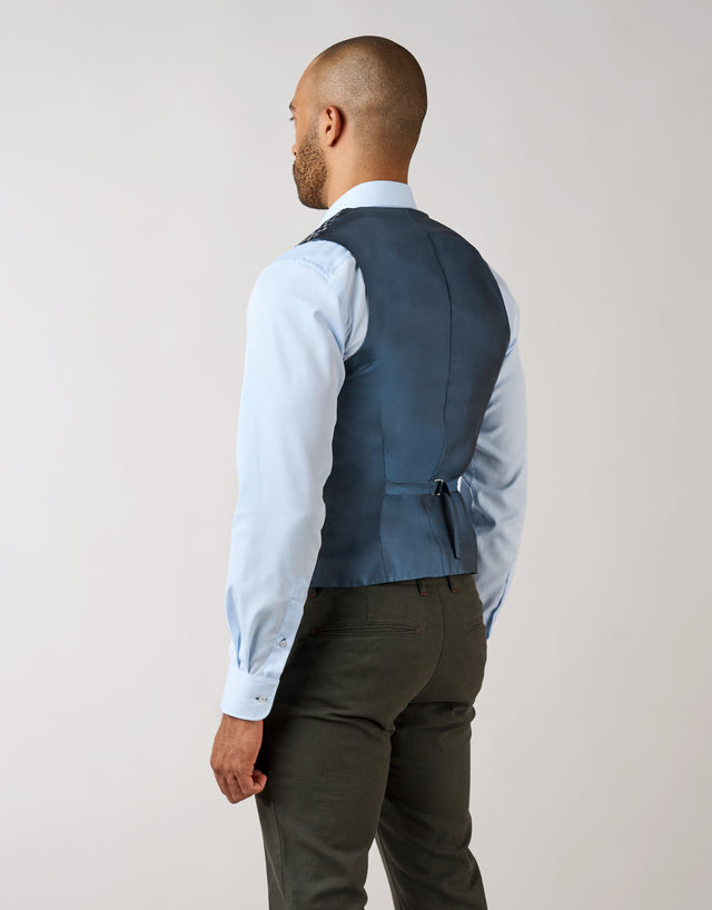 Shelby Blue Guncheck Waistcoat