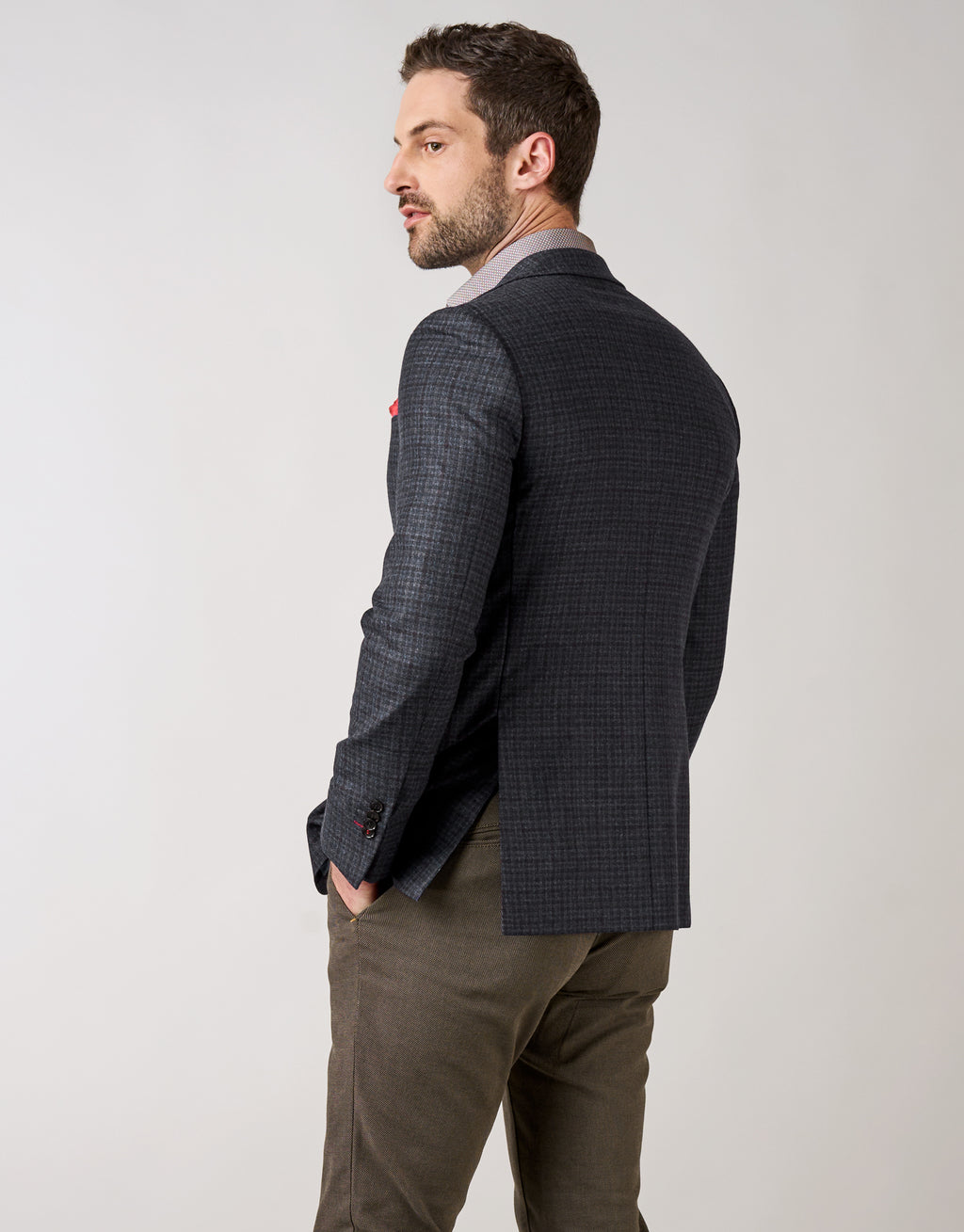 Hawker Navy Blue & Maroon Check Flannel Blazer