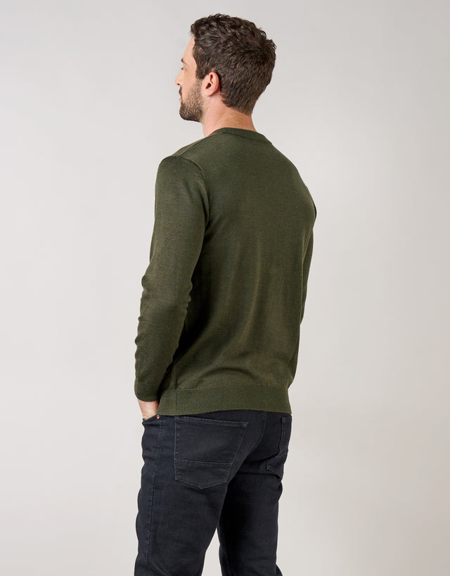 Naseby Olive Green Crew Neck Jersey