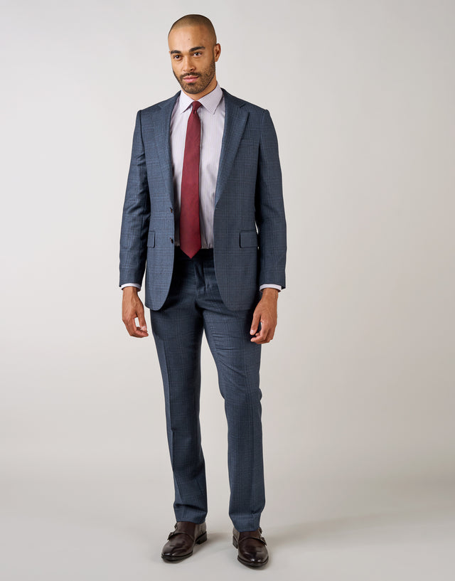 Cooper Blue & Burgundy Check Two Piece Suit