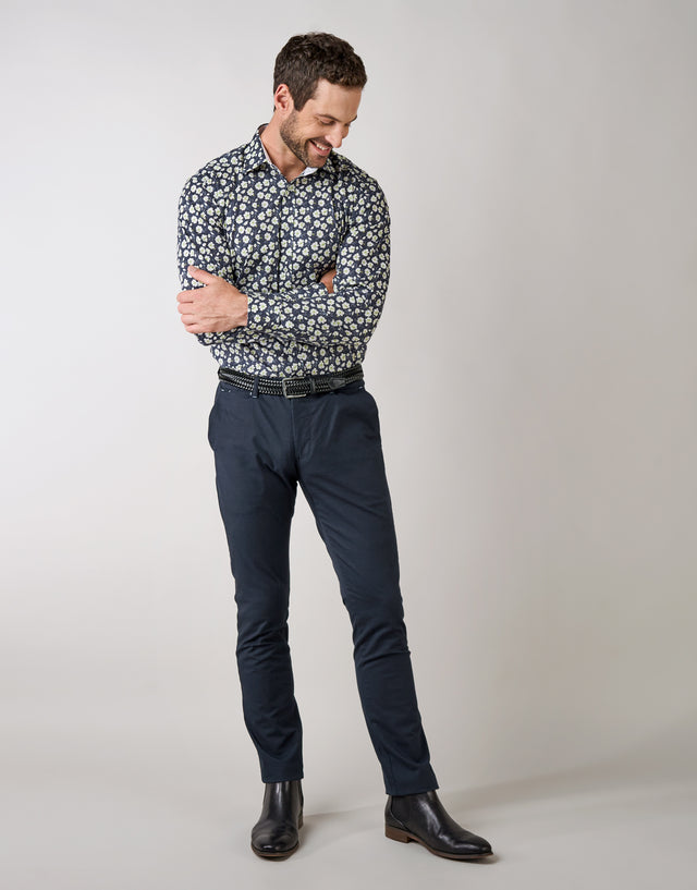 Barbican Blue & Green Floral Print Shirt