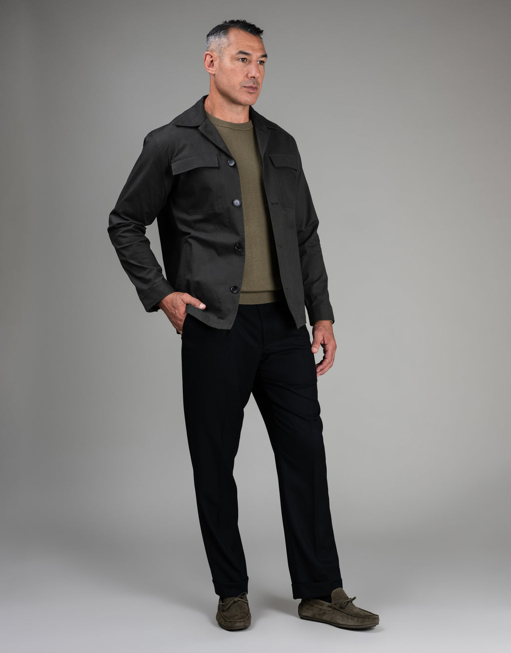 Devonport Khaki Green Cotton Shirt Jacket