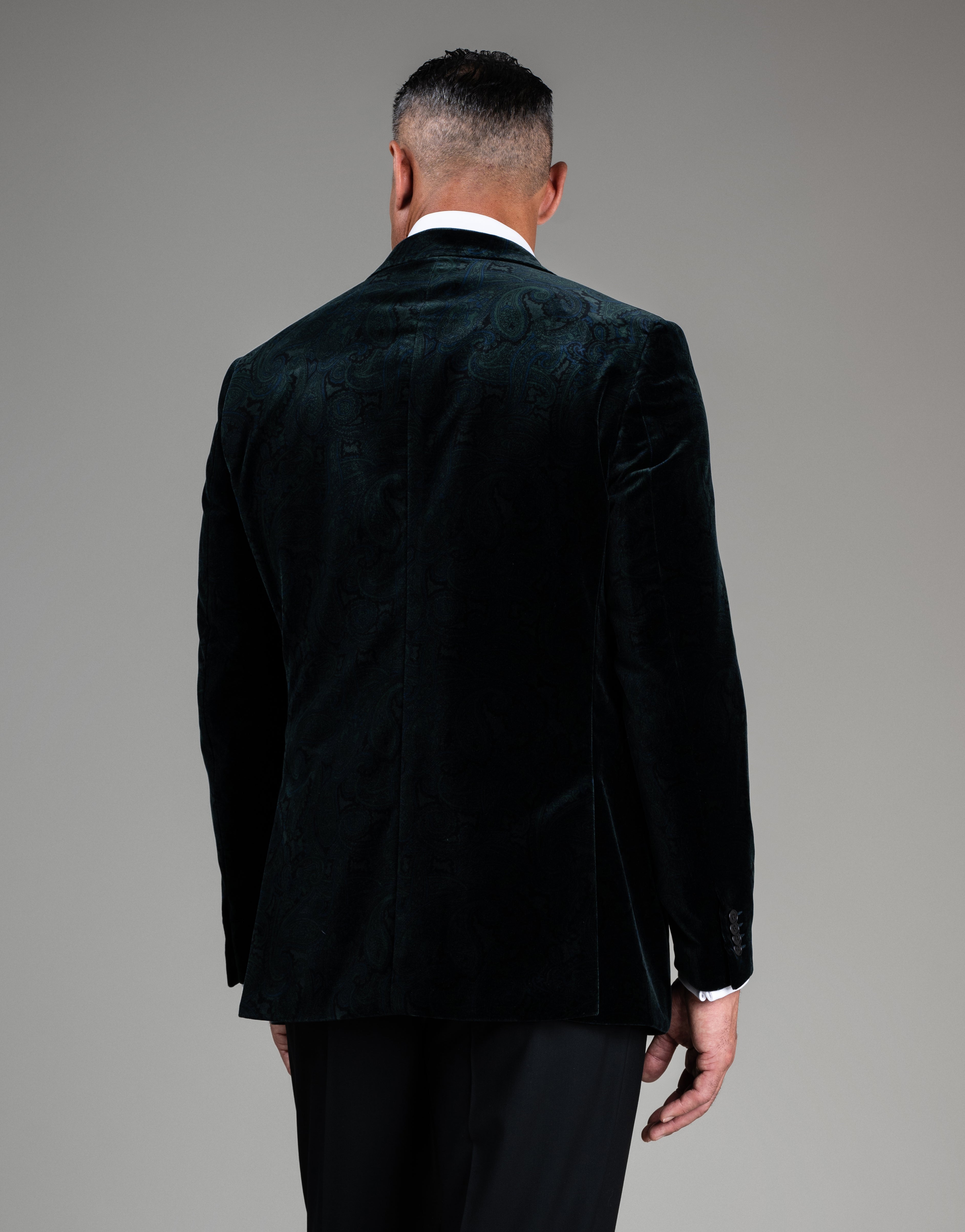 Lyon Bottle Green Paisley Velvet Blazer