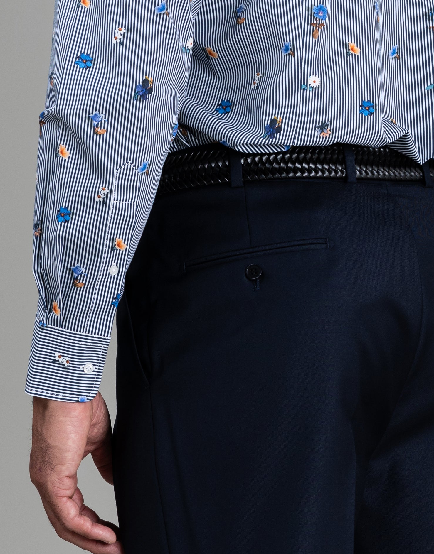 London Navy Floral Stripe Print Shirt