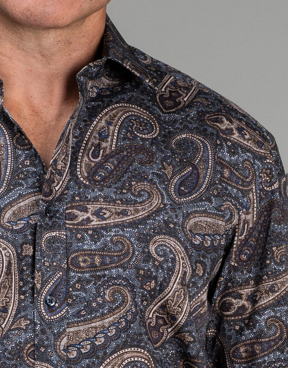 London Navy & Brown Paisley Print Shirt