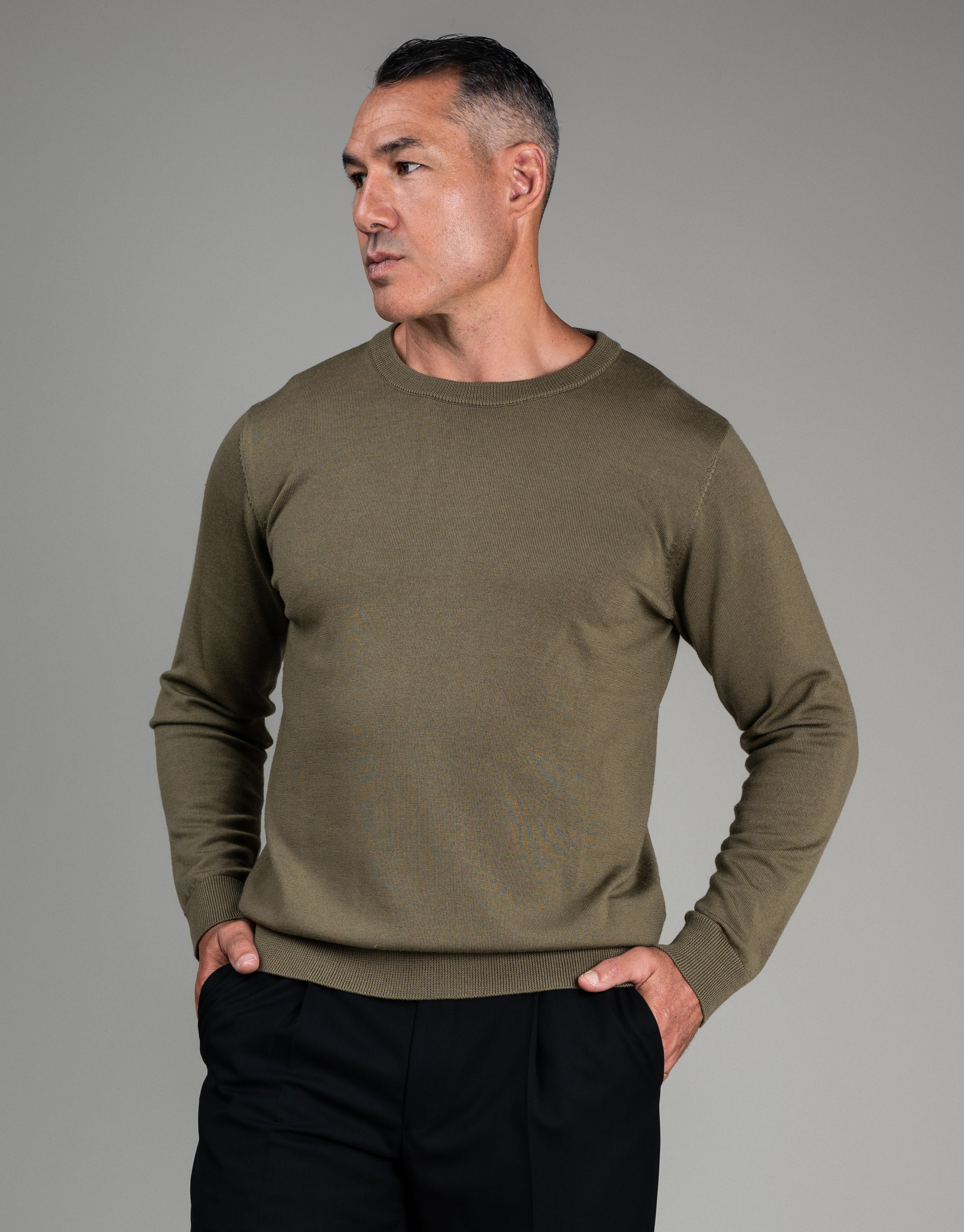 Naseby Olive Green Crew Neck Jersey