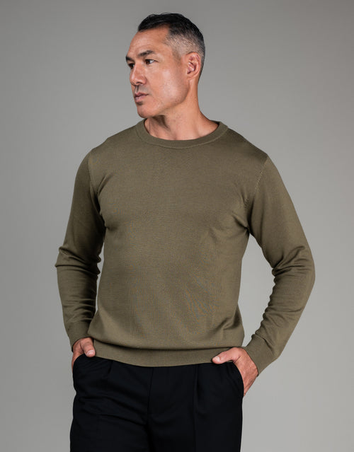 Naseby Olive Green Crew Neck Jersey