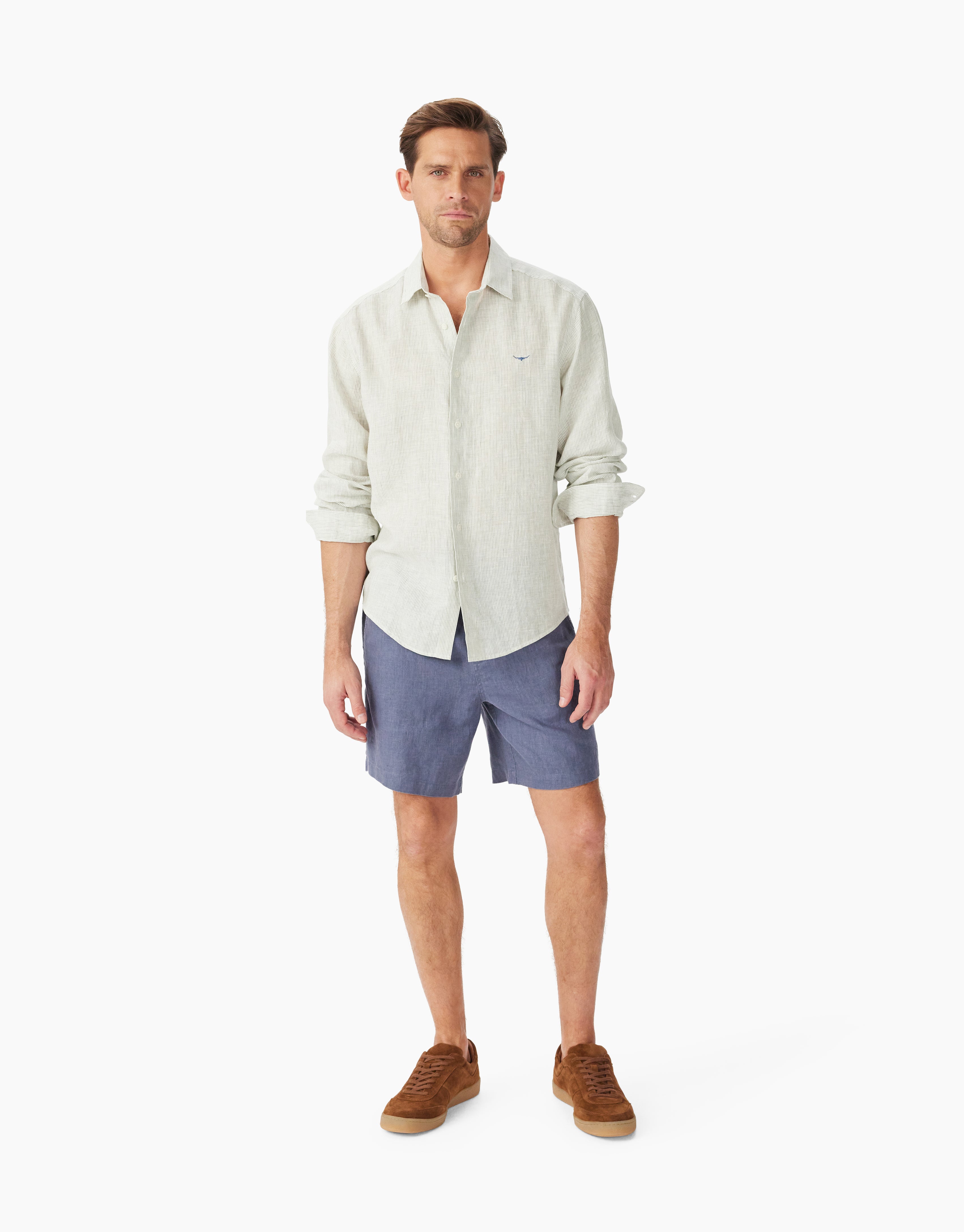 R.M. Williams Stephens Linen White And Green Shirt