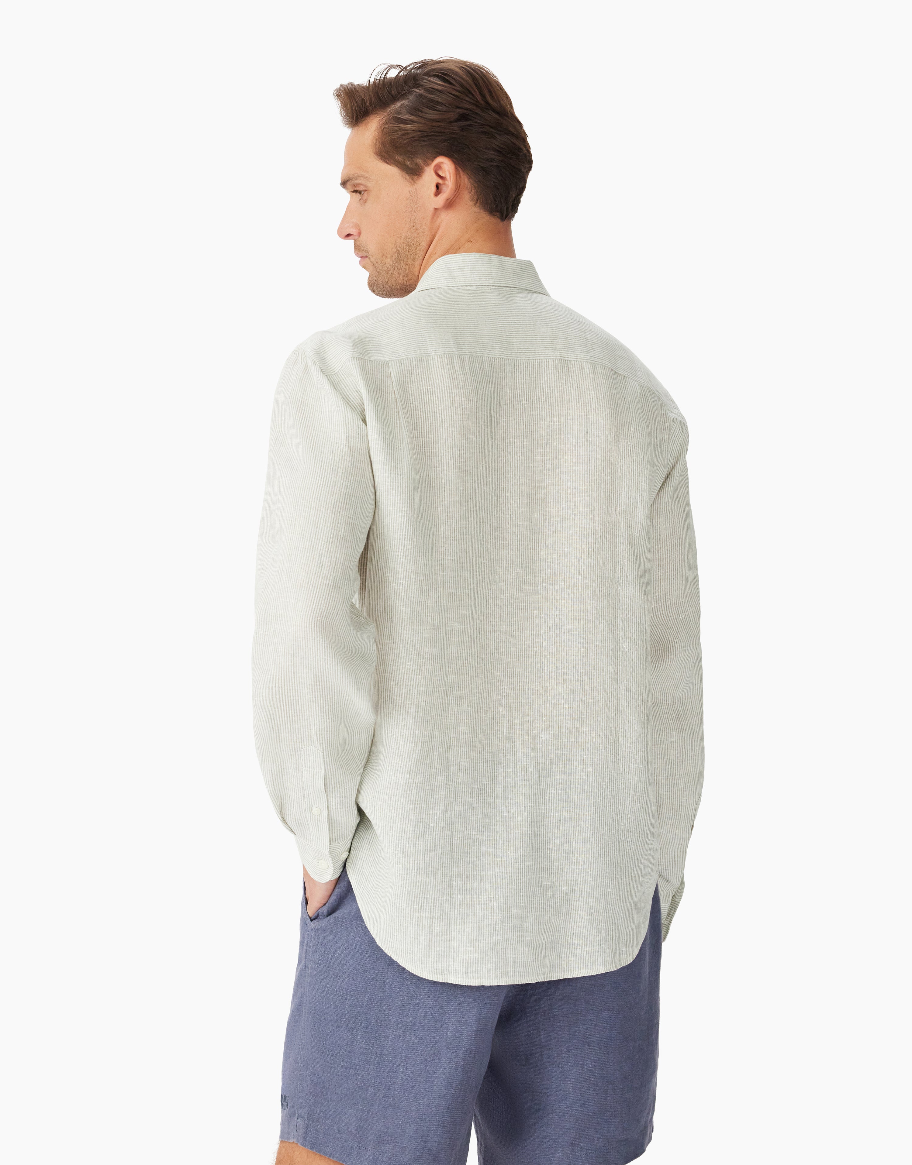 R.M. Williams Stephens Linen White And Green Shirt
