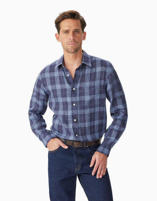 R.M. Williams Robe Linen Navy And Blue Shirt