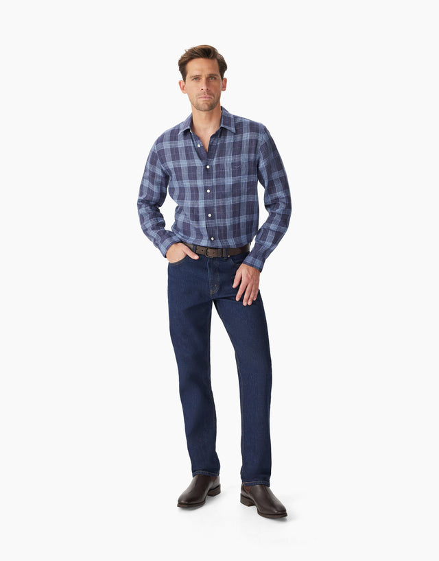 R.M. Williams Robe Linen Navy And Blue Shirt