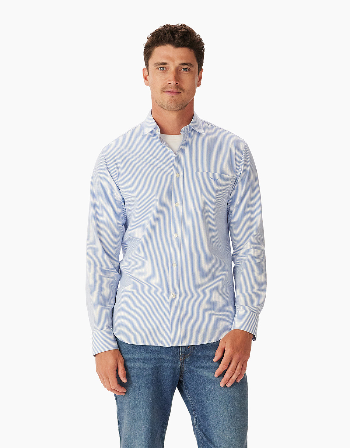 R.M. Williams Regular Poplin Blue White Stripe Shirt