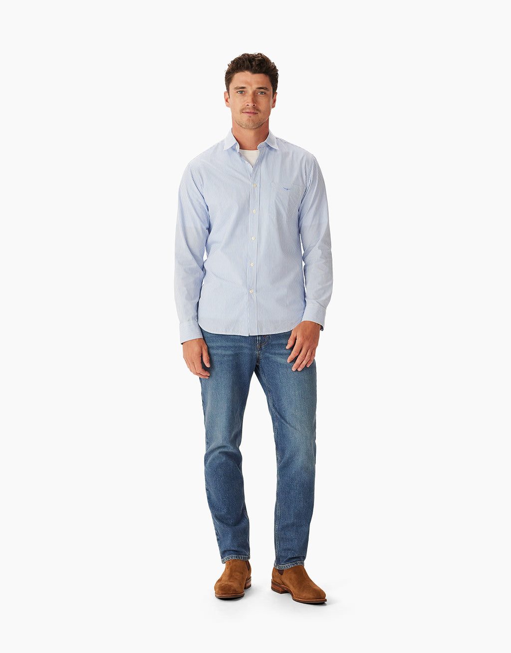 R.M. Williams Regular Poplin Blue White Stripe Shirt